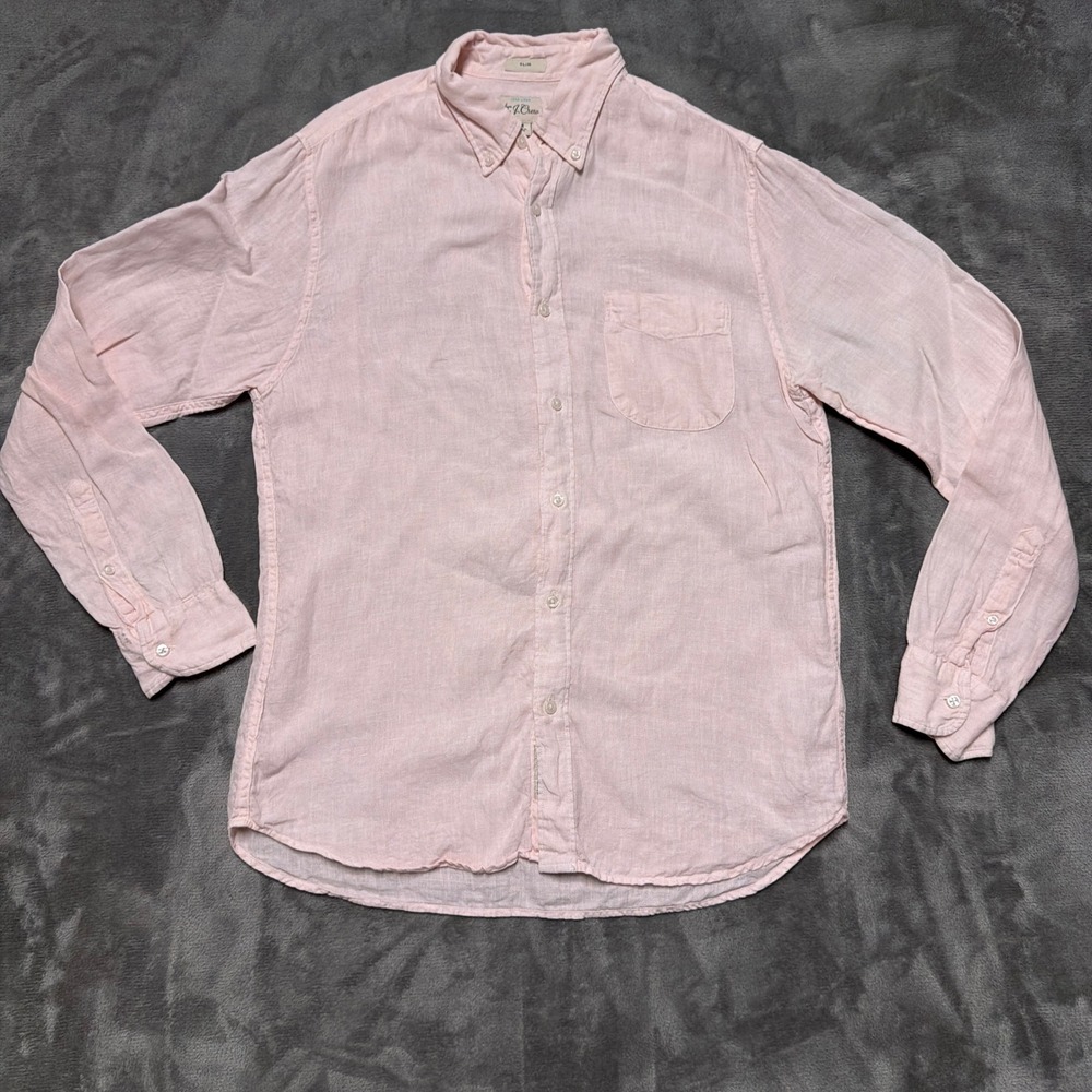 J. Crew Baird McNutt Irish Linen Shirt Mens Medium Pink Slim Fit Button Down